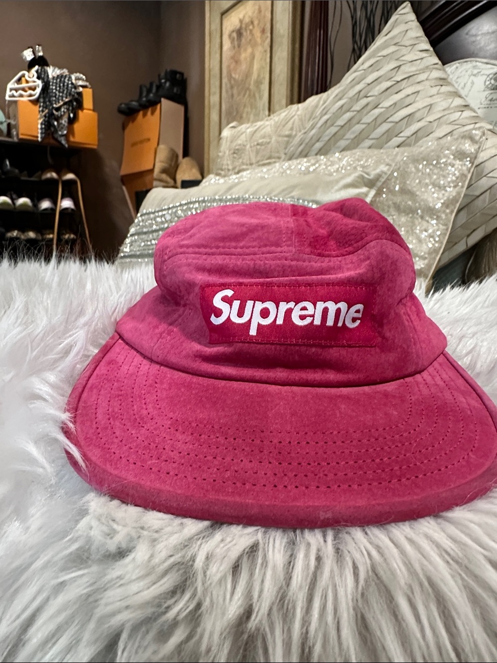 Supreme Rose Pink Suede Camp Hat